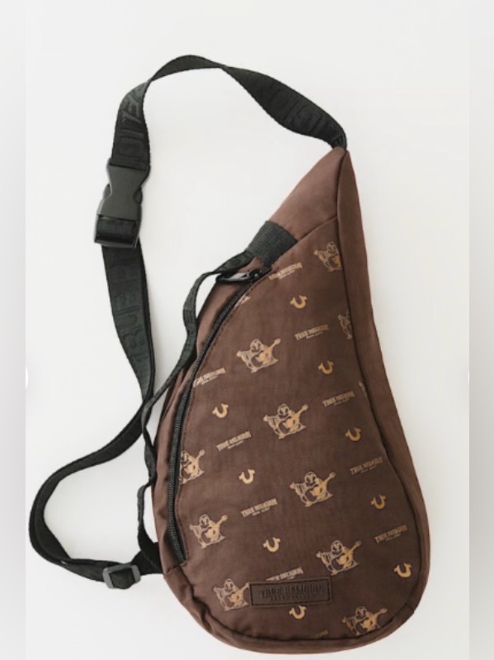 True Religion Brown & Black Logo Sling Belt Bag